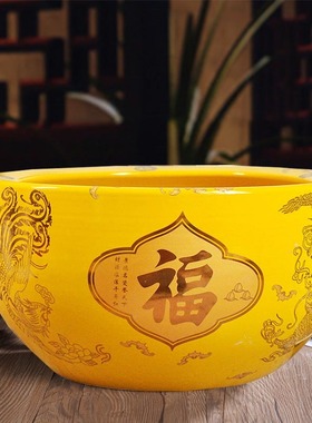黄金色景德镇陶瓷器聚宝盆客厅金鱼缸小型桌面养鱼盆家居装饰摆件