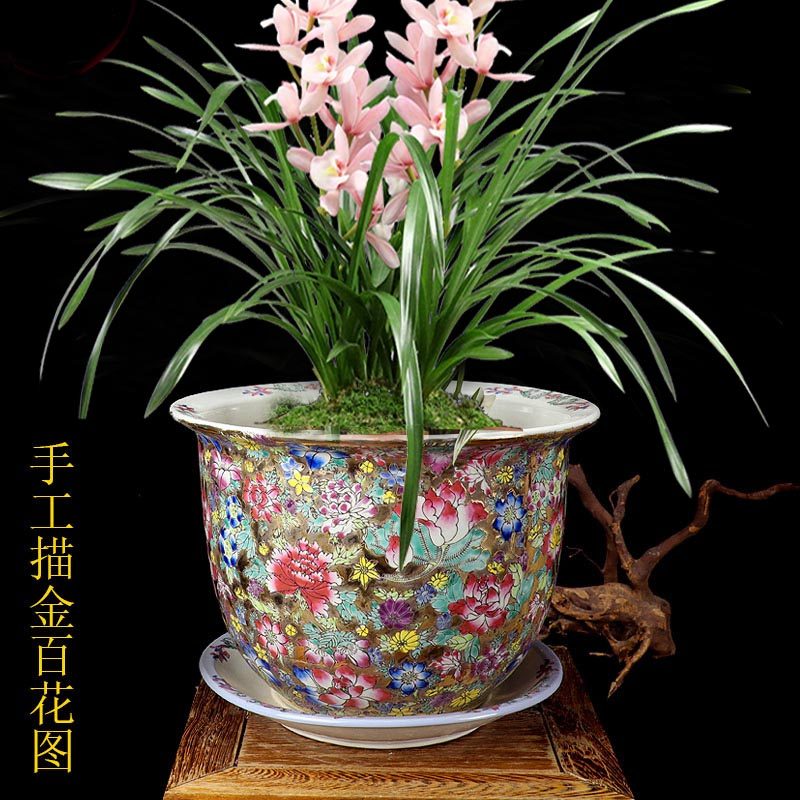 景德镇陶瓷花盆新中式手绘