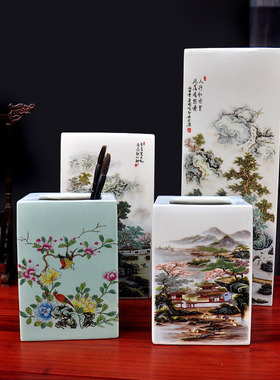 景德镇方形笔筒宫庭书房摆件陶瓷