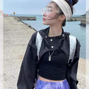 2025新款 披肩风衣防晒外套女 纯色连帽抽绳短款 叠穿罩衫