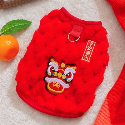柯基红色雪纳瑞狗狗过年喜庆衣服搞怪宠物服复古过冬新年醒狮猫咪