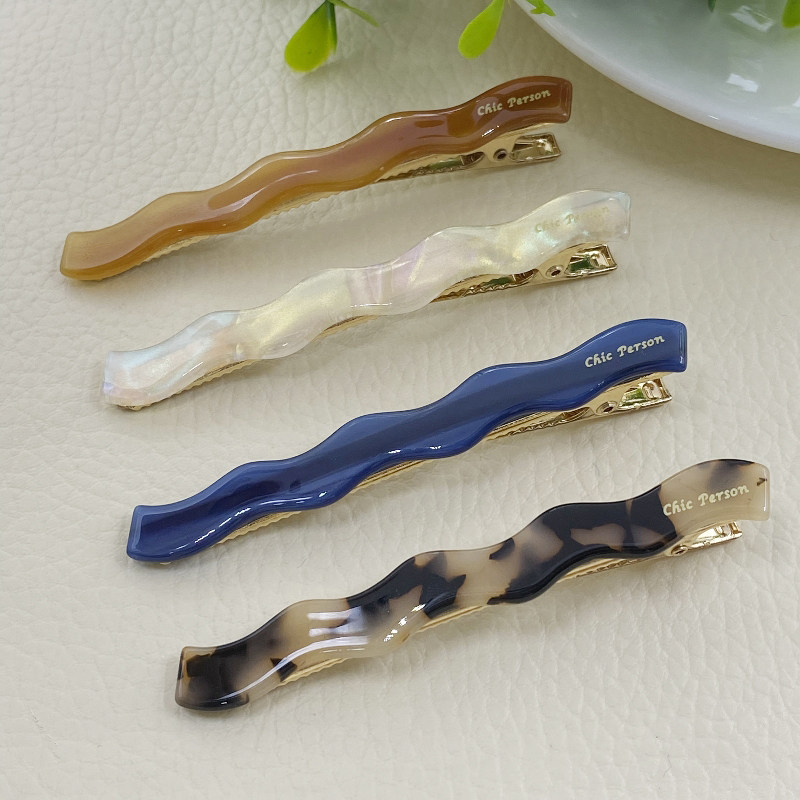 个性水波纹边夹女刘海鸭嘴夹一字弹簧夹气质高级感顶夹韩国发夹