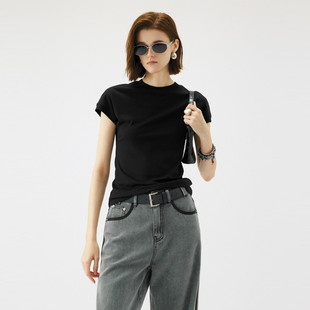 百搭亲肤短袖 T恤女休闲黑色上衣UL2D0197590 新款 uti尤缇2025夏季