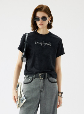 uti尤缇2025夏季新款 字母图案休闲百搭T恤女短袖上衣UL2D0197383