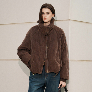 uti尤缇2025冬季新款质感丝绒深驼色显瘦短款羽绒服女UL4D0694775