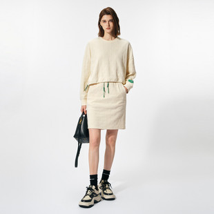 uti尤缇2024春季新款 浅米色短款提花卫衣女圆领上衣UJ120101460