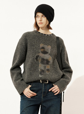 uti尤缇2025冬季新款深灰色休闲圆领针织衫女套头毛衫UL4D1192283