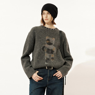 uti尤缇2025冬季新款深灰色休闲圆领针织衫女套头毛衫UL4D1192283