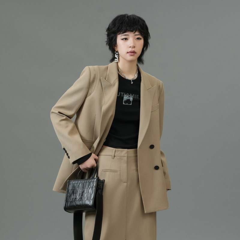 uti双排扣羊毛西装外套女
