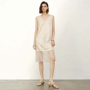 连衣裙女V领直筒裙UL220405160 浅米色无袖 uti尤缇2026夏季 新款