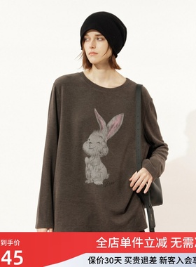 uti尤缇2025冬季新款 卡通印花休闲宽松长袖T恤女上衣UL4D0190283