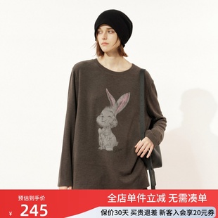 uti尤缇2025冬季新款 卡通印花休闲宽松长袖T恤女上衣UL4D0190283