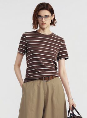 uti尤缇2026夏季新款 复古条纹圆领正肩短袖T恤女上衣UM2D0193399