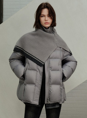 uti尤缇2026冬季新款 灰色针织围脖加厚羽绒服女外套UL440624682