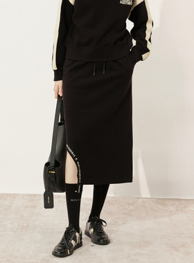 uti尤缇2024冬季新款 黑色不规则包臀裙女休闲半身裙UJ410301990