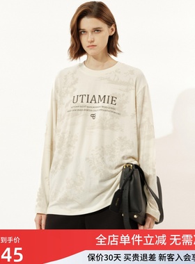 uti尤缇2025冬季新款 印花宽松休闲圆领T恤女长袖上衣UL4D0192991