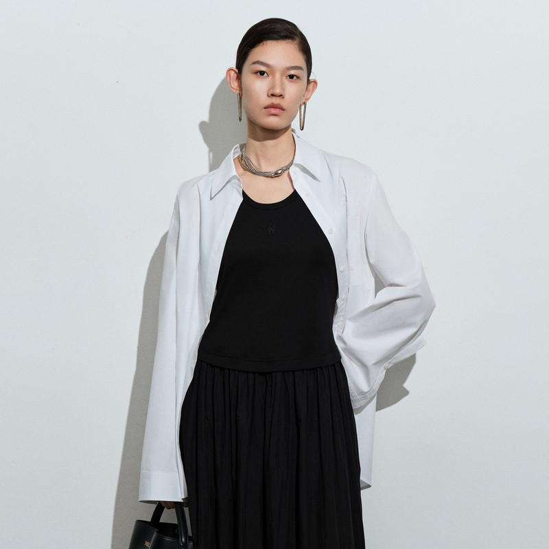 uti尤缇2026春季新款棉感长袖宽松白色衬衫女休闲衬衣UL132104751