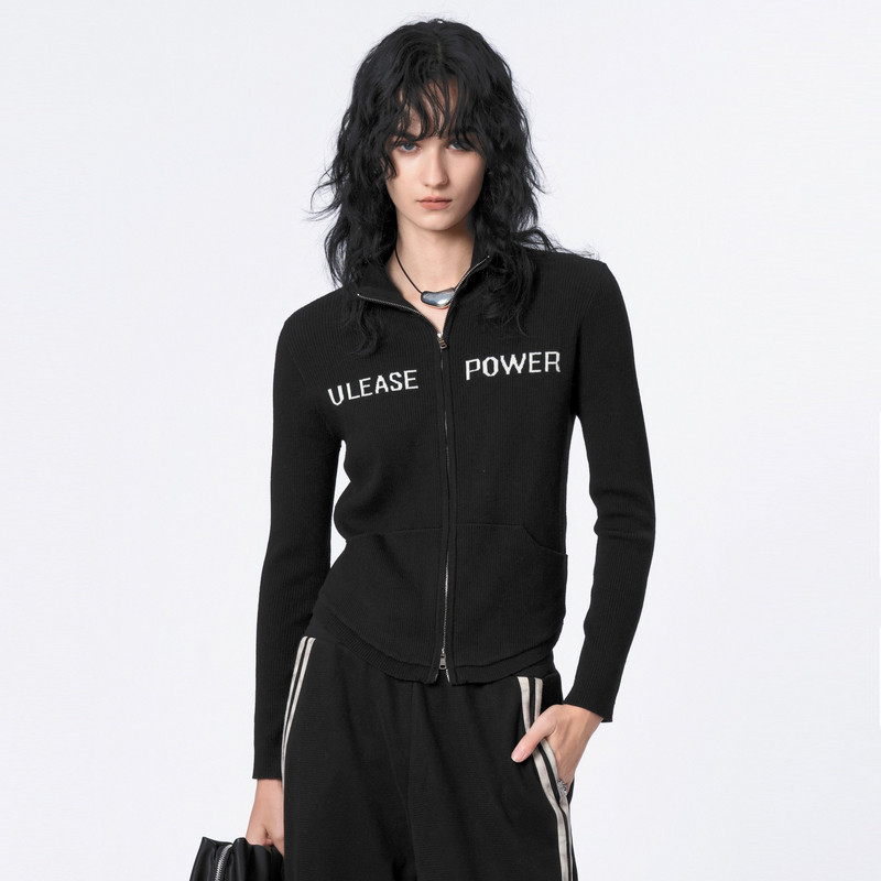 uti黑色双拉链修身毛衫女