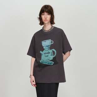 uti2026春季新款 深灰色休闲宽松短袖T恤女落肩上衣UL140108983