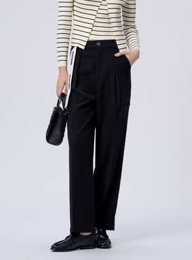 uti尤缇2023秋季新款 黑色百搭阔腿西装休闲裤女长裤UJ3D0286290