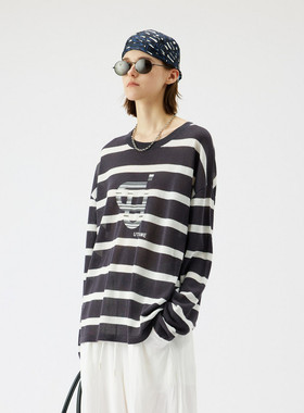 uti尤缇2025夏季新款 条纹休闲套头针织衫女长袖毛衫UL2D1190799