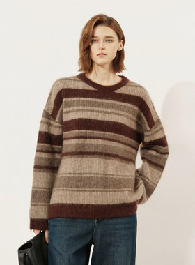 uti尤缇2025冬季新款休闲条纹松弛感套头毛衫女针织衫UL4D1193699