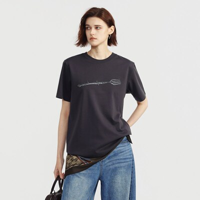 uti尤缇2026夏季新款 深灰色短袖圆领T恤女休闲上衣UM2D0190683