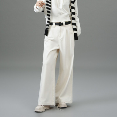 uti白色阔腿牛仔长裤女