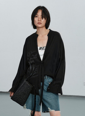 uti尤缇2026夏季新款黑色莱赛尔假两件长袖衬衫女衬衣UL222106490