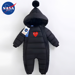 NASA新生婴儿冬天外出羽绒服爱心潮牌男女宝连体棉服加厚0 12月