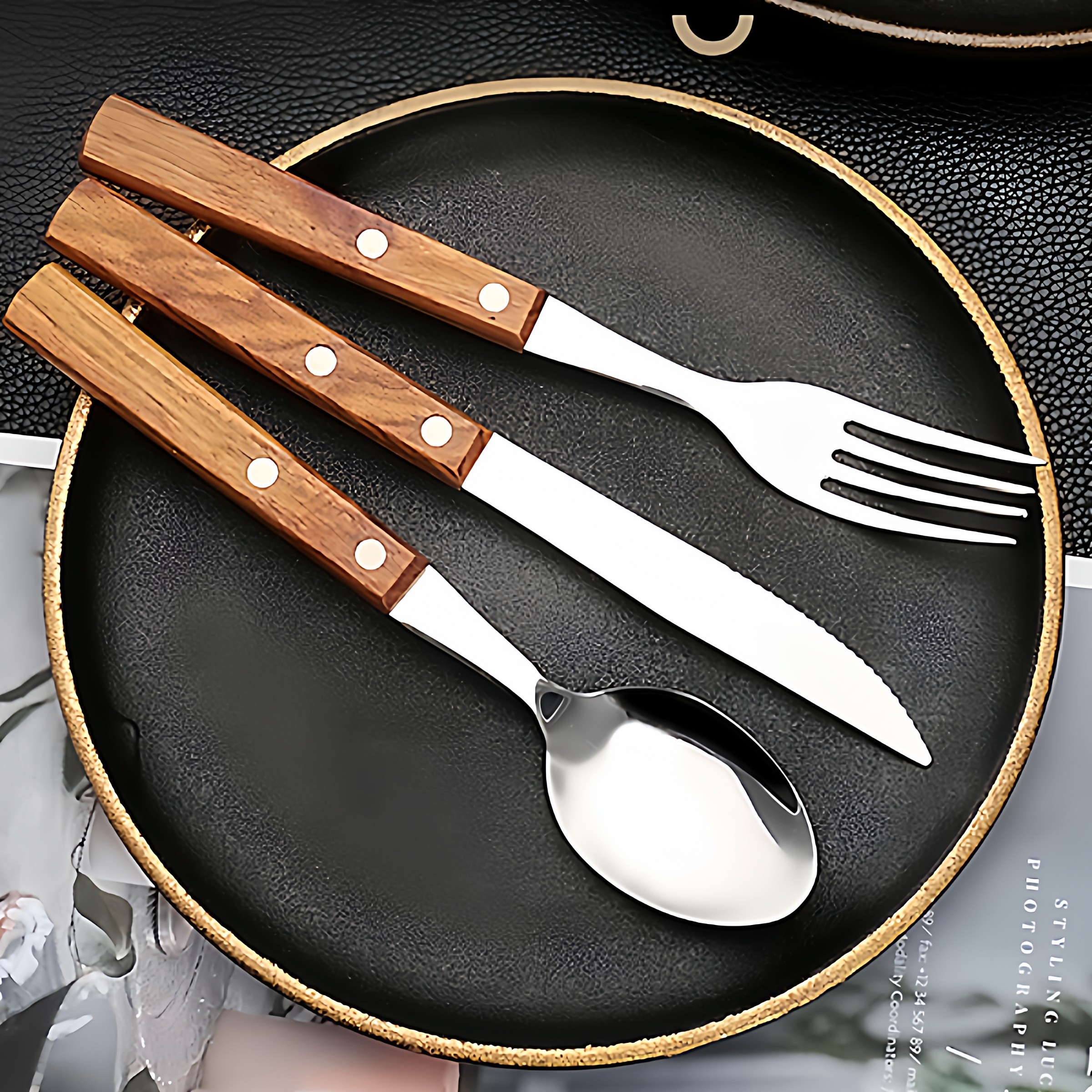 304不锈钢复古刀叉两件套木柄牛排刀叉勺三件套叉子西餐餐具套装,餐饮具,西餐餐具套装,淘宝优惠券,粉丝福利购,淘宝优惠卷