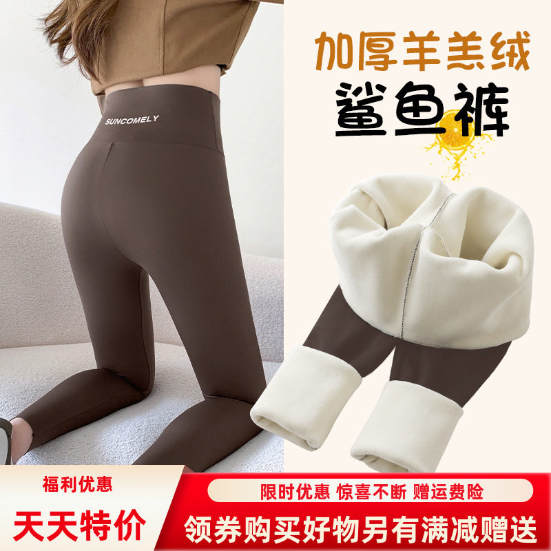 加厚冬季羊羔绒裤不掉档女外穿秋冬加绒子高腰收腹大码打底裤