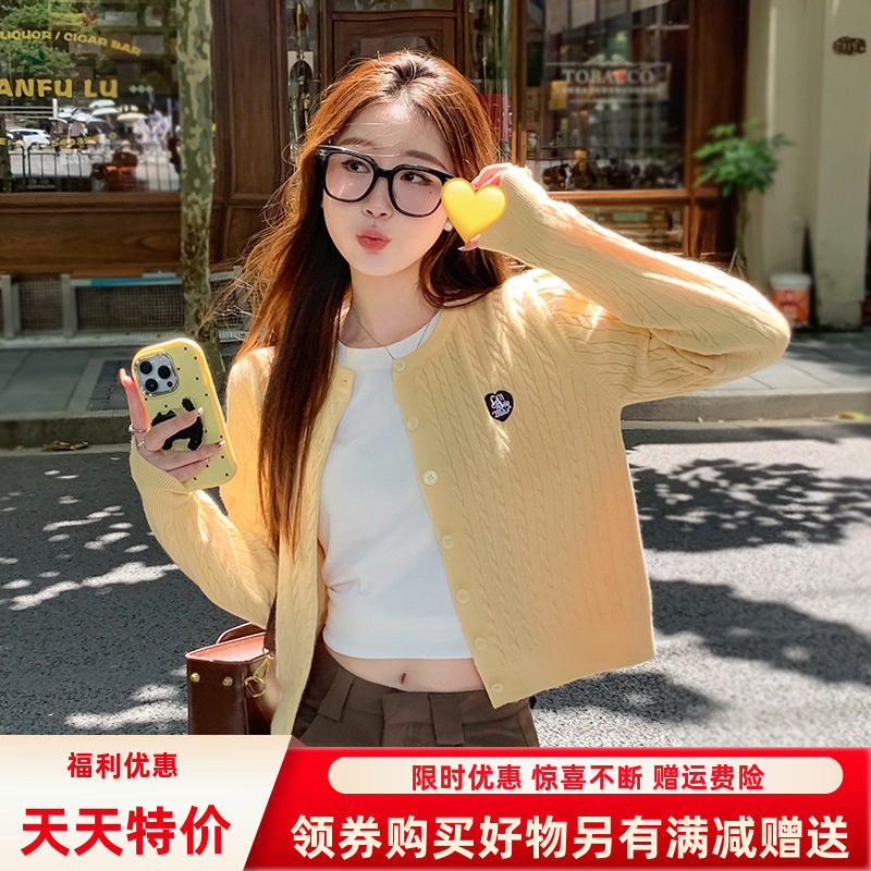 黄色法式开衫针织外套女2025新款