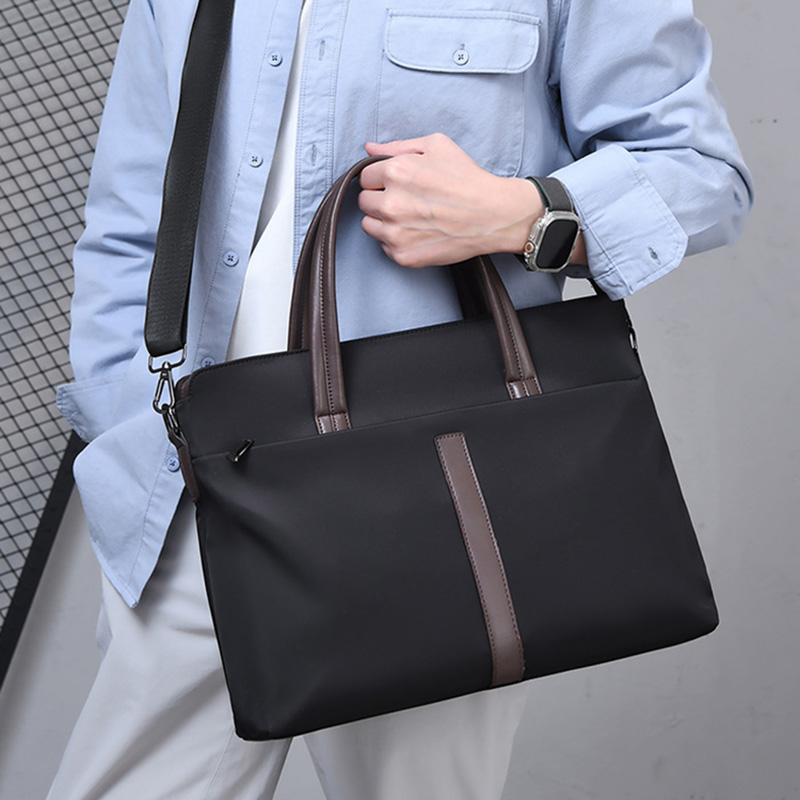 日韩风男士手提包黑色横款方形商务休闲公文包大容量单肩斜挎包男