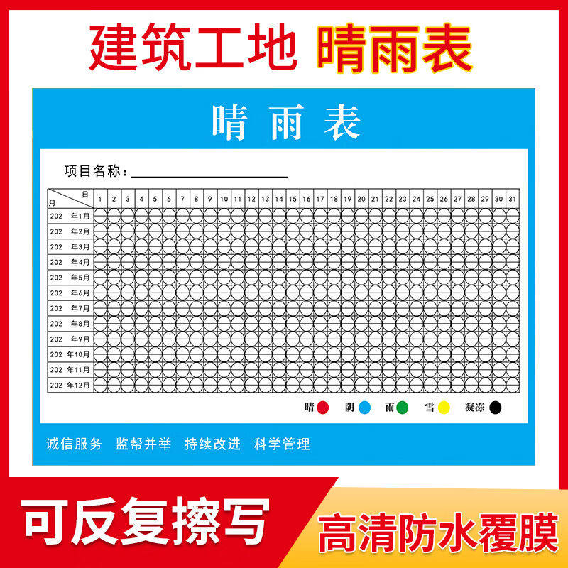 谋福（CNMF）建筑施工晴雨表贴纸下雨公示栏记录表【蓝色(60*80)C