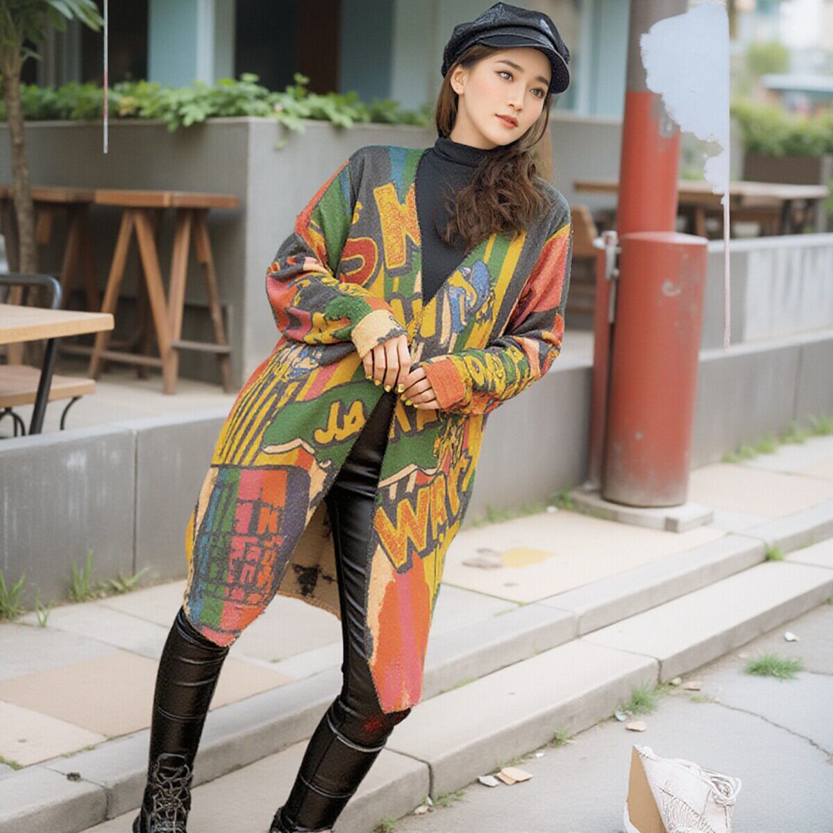 慵懒风秋冬水貂绒毛毛衣时尚印花针织毛线中长款外套女士柔软开衫