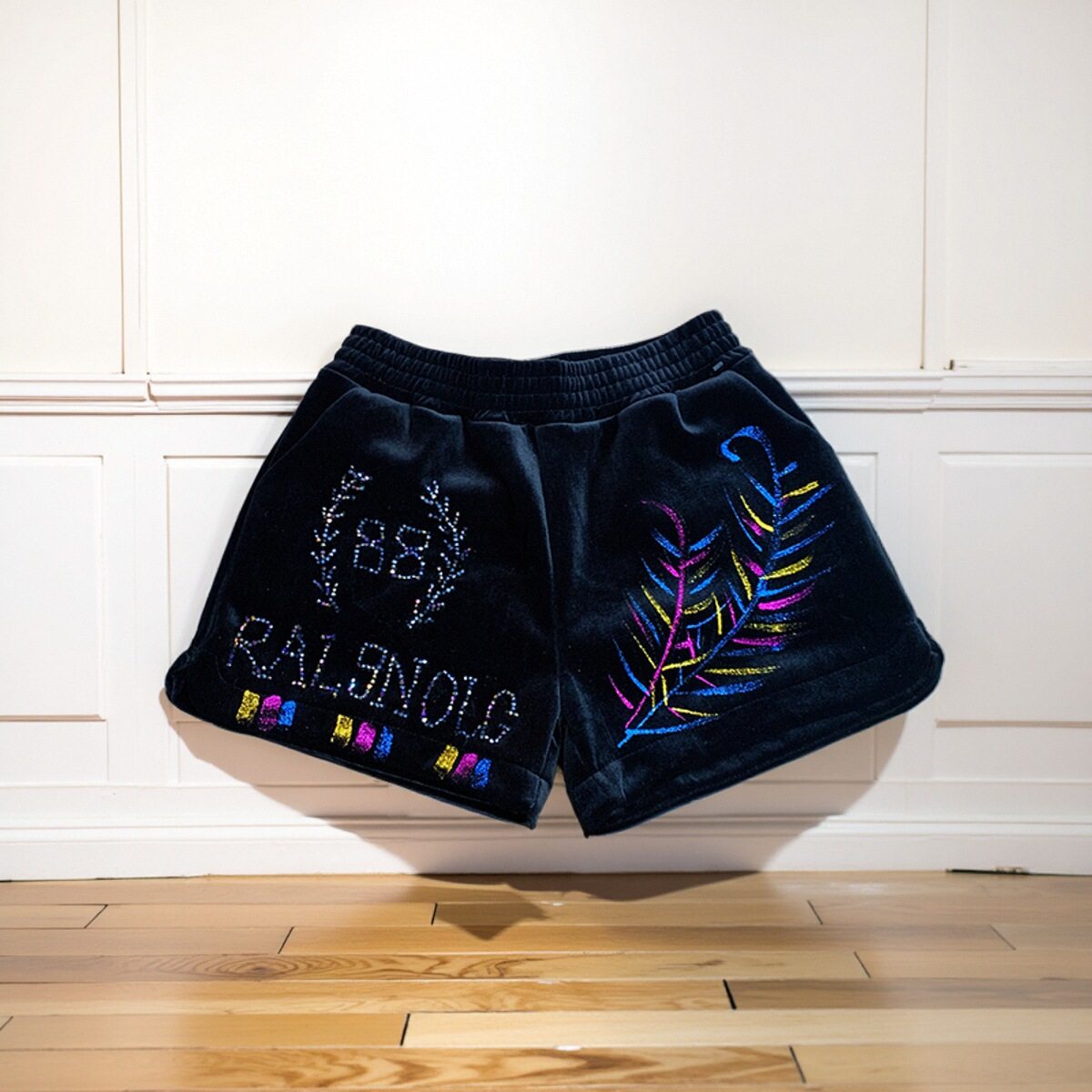 民族风印花烫金宽松短裤显瘦口袋阔腿裤冬季金丝绒保暖打底裤女士