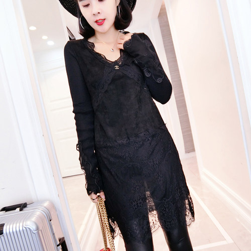 中国风黑色弹力打底衫连衣裙