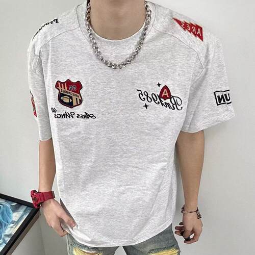 美式赛博朋克设计感字母印花夏季270g重磅纯棉短袖t恤男宽松上衣