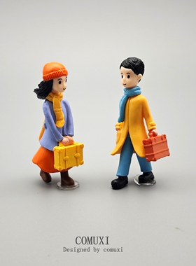 微缩人物向左向右情侣卡通公仔塑料人偶桌面DIY装饰摆件 手办玩偶