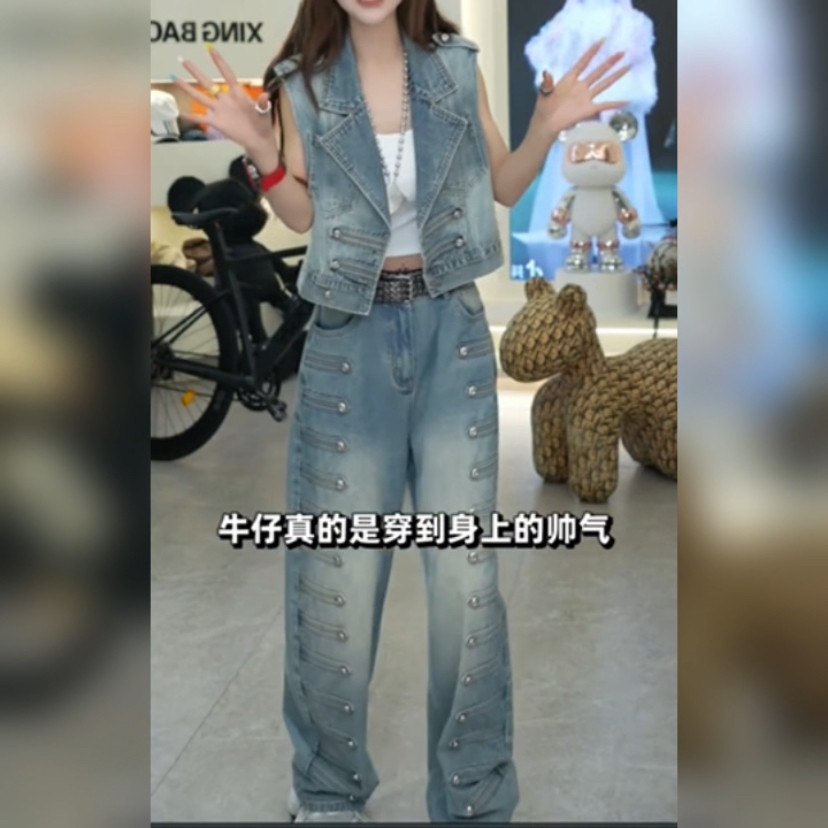 女装新款时尚套装女宽松显瘦牛仔民族服装/舞台装