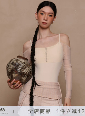 danzbaby芭蕾舞服成人练功服女瑜伽服网纱拼接吊带长袖体服B399