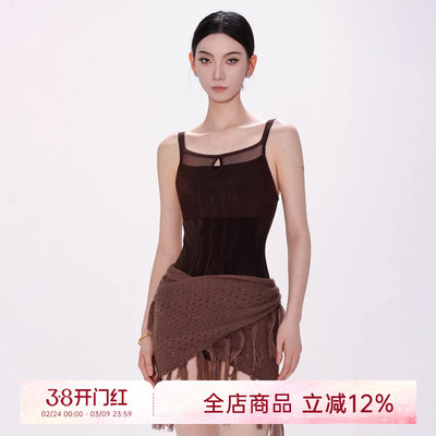 danzbaby芭蕾舞服女体操服成人练功服暗纹网纱拼接吊带体服B362-2