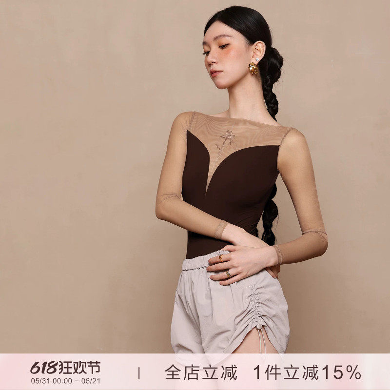 danzbaby芭蕾舞服成人形体服女练功服定位印花拼接练功体服B395