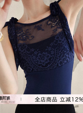 danzbaby芭蕾舞服女形体服成人芭蕾体服蕾丝系带蝴蝶结体服B344