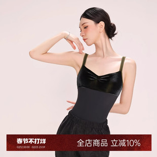 danzbaby芭蕾舞服女吊带练功服成人形体服宽肩带练功丝绒体服B377