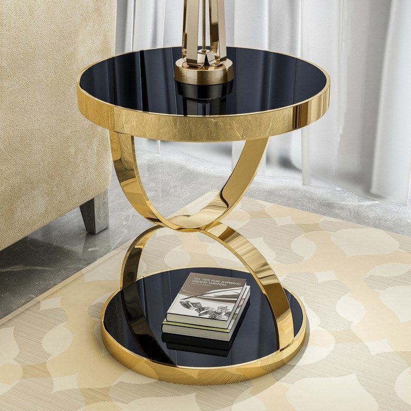 后现代轻奢简约沙发边几不锈钢钛金钢化玻璃小圆桌新古典角几方几,住宅家具,茶几,淘宝优惠券,粉丝福利购,淘宝优惠卷