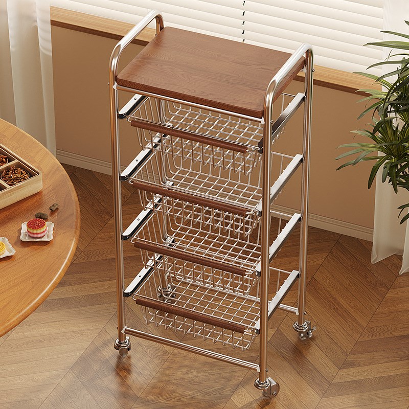 中古风小推车零食置物架客厅多层可移动玩具零食收纳架厨房菜篮子