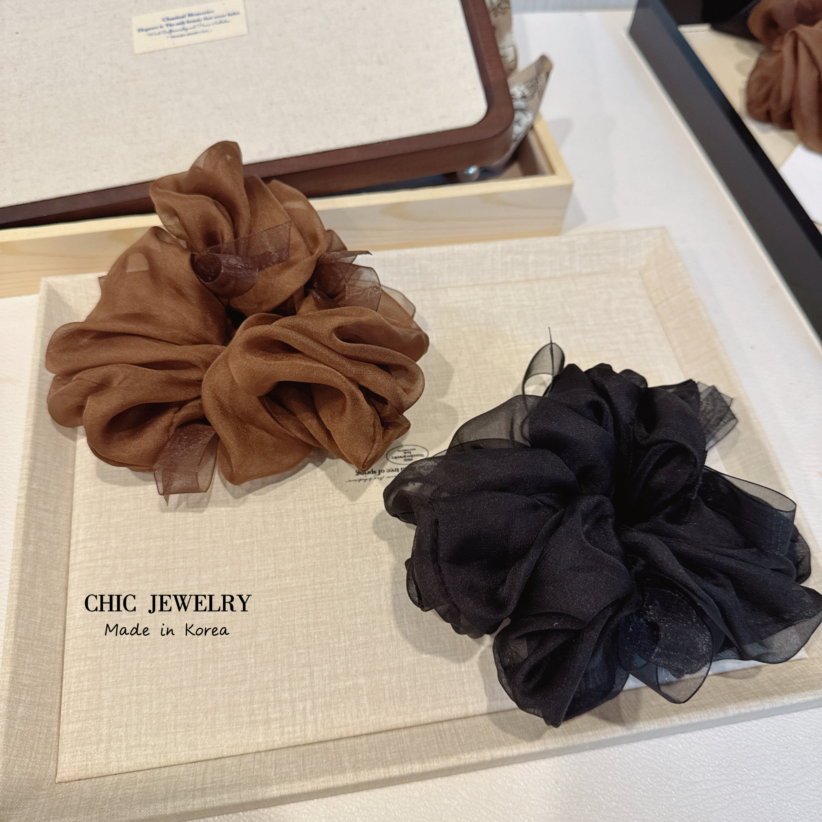 CHIC JEWELRY韩国发饰品柔软蓬蓬纱飘带蝴蝶结简约大肠圈发圈发绳