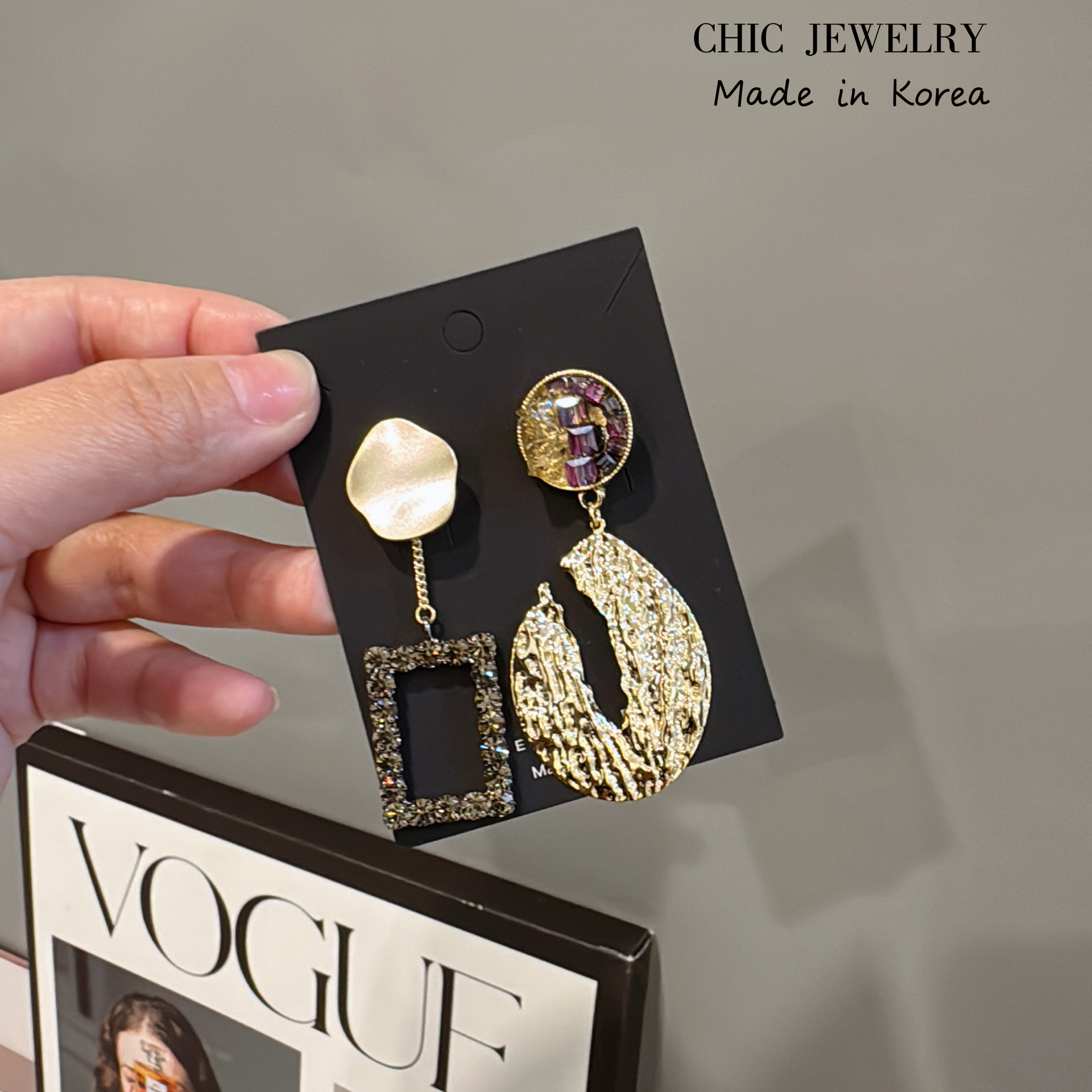 CHIC JEWELRY韩国东大门新款小众高级感满钻闪闪耳环耳饰不对称